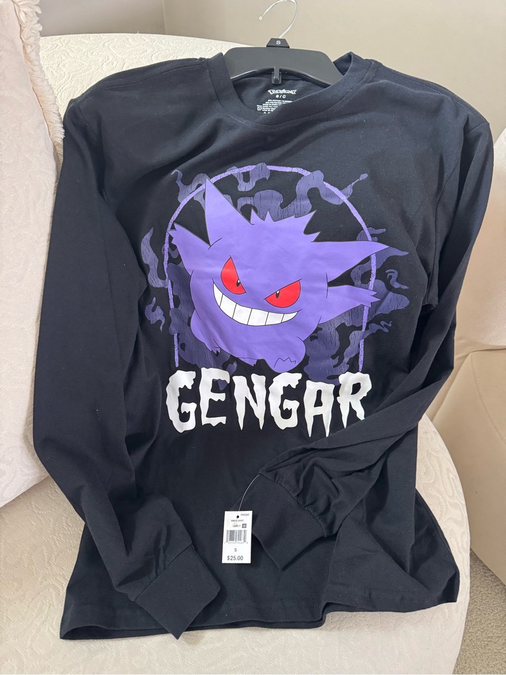 Gengar Graphic Long Sleeve Tee - Black and Purple